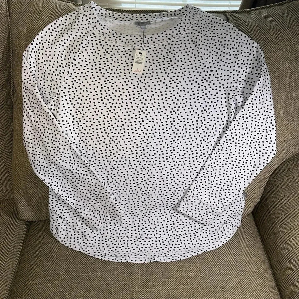 NWT TALBOTS T BY TALBOTS LONG SLEEVE WHITE/BLACK TOP SHIRT BLOUSE SM MSRP 74.99